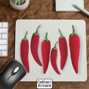 Spicy Red Minimal Crochet Jalapeno Knit Crafts Mouse Mat
