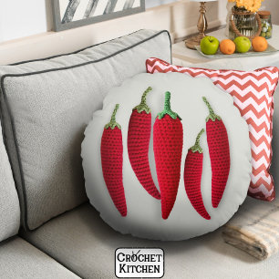 Spicy Red Minimal Crochet Jalapeno Knit Crafts Round Cushion