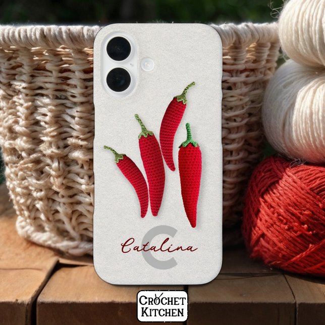 Spicy Red Modern Minimal Crochet Jalapeno Name  Case-Mate iPhone Case (Creator Uploaded)