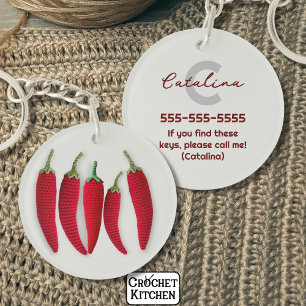 Spicy Red Modern Minimal Crochet Jalapeno Name  Key Ring