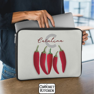 Spicy Red Modern Minimal Crochet Jalapeno Name Laptop Sleeve