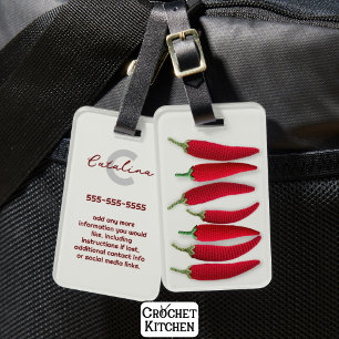Spicy Red Modern Minimal Crochet Jalapeno Name Luggage Tag