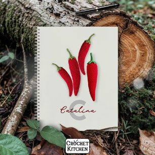 Spicy Red Modern Minimal Crochet Jalapeno Name  Notebook