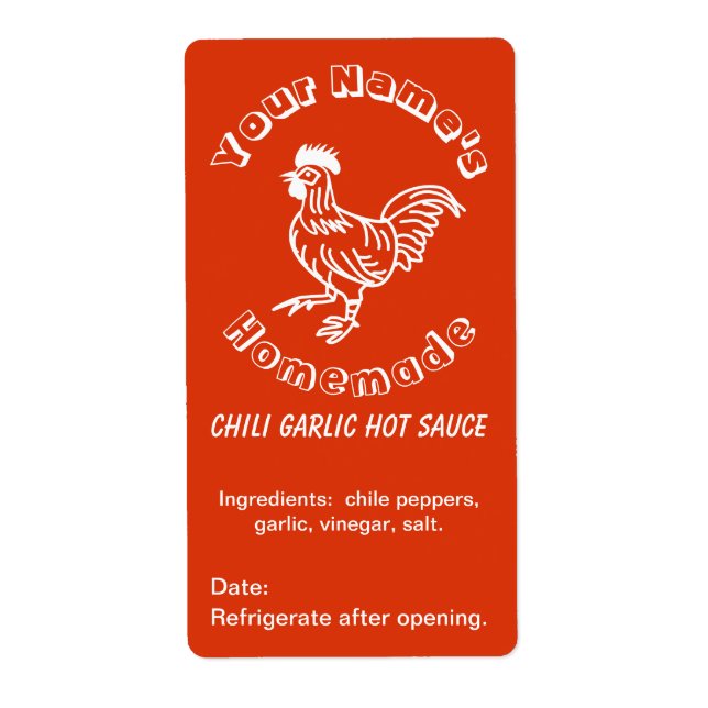 Spicy Rooster Custom Hot Sauce Labels Chilli Garli (Front)