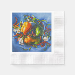 Spicy Still Life with Peppers and Garlic Napkin