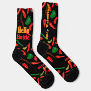 Spicy Valentine Hello Hottie red peppers Socks