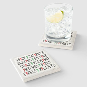 Spicy Words Chile Pepper Design Stone Coaster