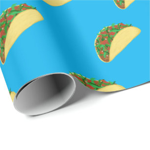 Spicy! Yummy Taco Pattern on Blue Wrapping Paper