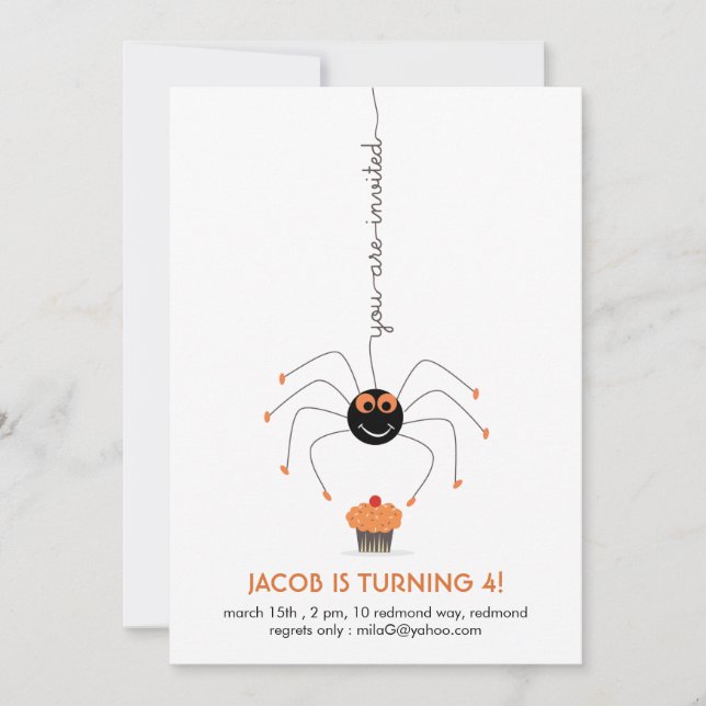 Spider and a cupcake Birthday Party white Invitati Invitation (Front)