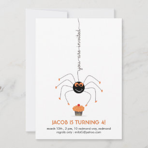 Spider and a cupcake Birthday Party white Invitati Invitation