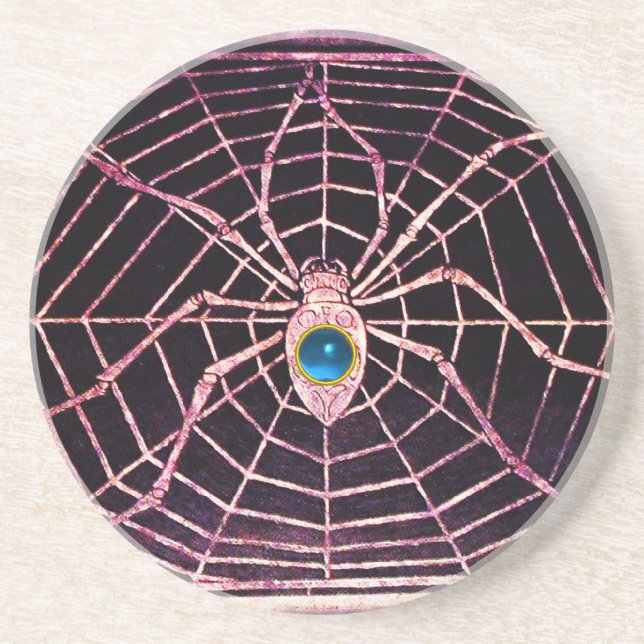 SPIDER AND WEB Blue Sapphire Black Coaster (Front)