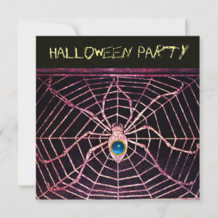 SPIDER AND WEB BLUE SAPPHIRE BLACK HALLOWEEN PARTY INVITATION
