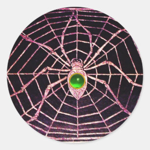 SPIDER AND WEB Green Emerald Black Classic Round Sticker