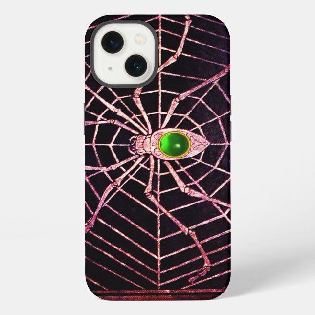 SPIDER AND WEB Green Emerald Gem,Black iPhone Case (Back)