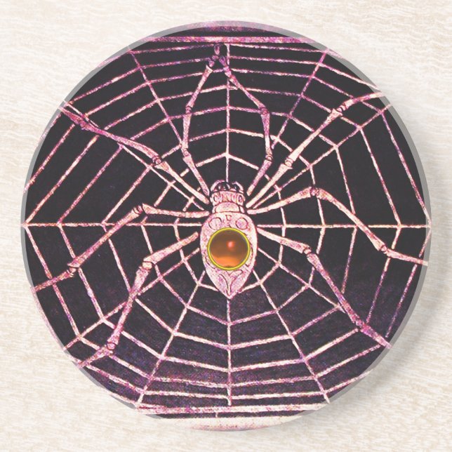 SPIDER AND WEB Orange Agate Black Coaster (Front)