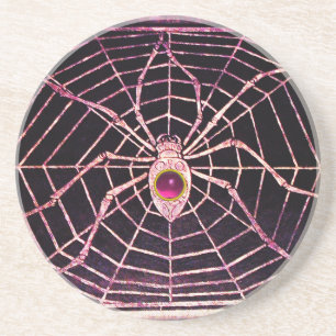 SPIDER AND WEB Pink Fuchsia Amethyst Black Coaster