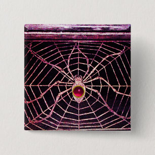 SPIDER AND WEB Pink Fuchsia Ruby Black 15 Cm Square Badge
