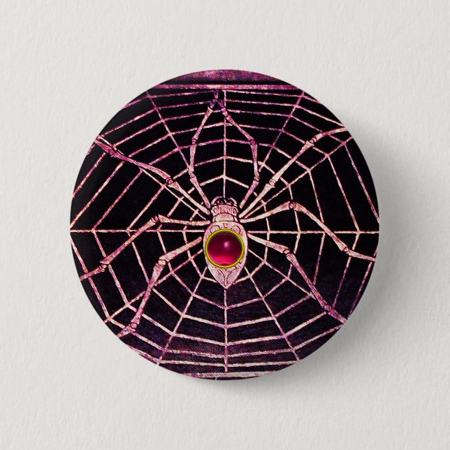 SPIDER AND WEB Pink Fuchsia Ruby Black 6 Cm Round Badge (Front)