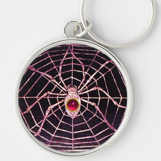 SPIDER AND WEB Pink Fuchsia Ruby Black Key Ring (Front)