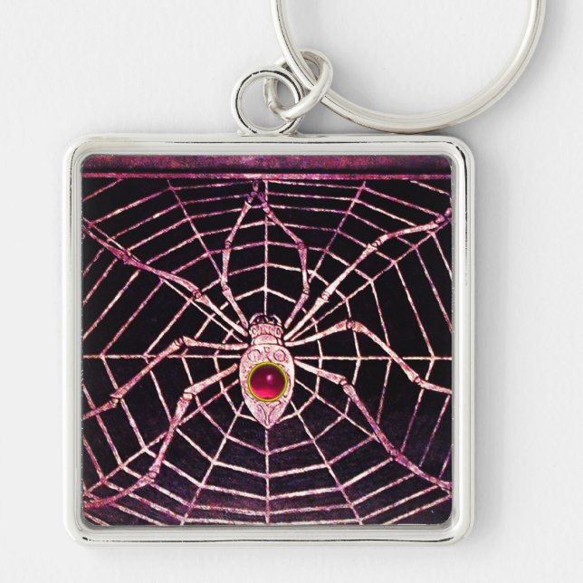 SPIDER AND WEB Pink Fuchsia Ruby Black Key Ring (Front)