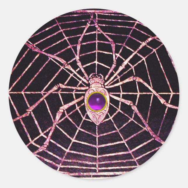 SPIDER AND WEB Purple Amethyst Black Classic Round Sticker (Front)
