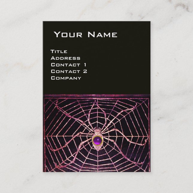 SPIDER AND WEB Purple Amethyst Black Gold Business Card (Front)