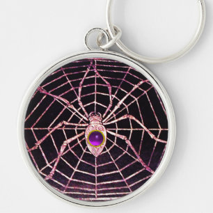 SPIDER AND WEB Purple Amethyst Black Key Ring