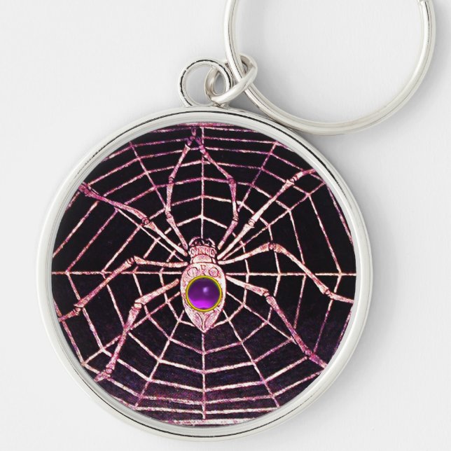 SPIDER AND WEB Purple Amethyst Black Key Ring (Front)