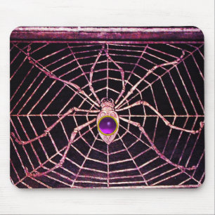 SPIDER AND WEB Purple Amethyst Black Mouse Mat