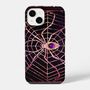 SPIDER AND WEB PURPLE GEMSTONE Black iPhone 14 Case