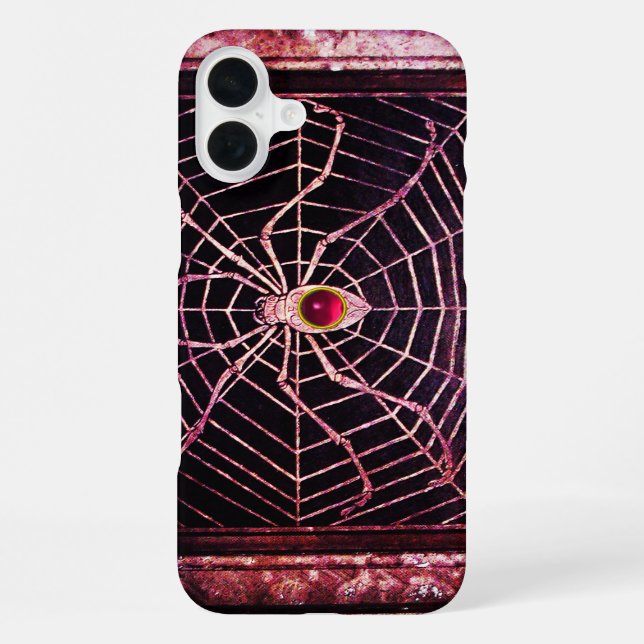 SPIDER AND WEB Red Pink Ruby Black iPhone Case (Back)