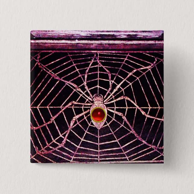 SPIDER AND WEB RED RUBY Black 15 Cm Square Badge (Front)