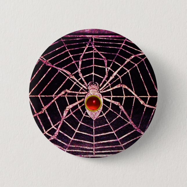 SPIDER AND WEB Red Ruby Black 6 Cm Round Badge (Front)