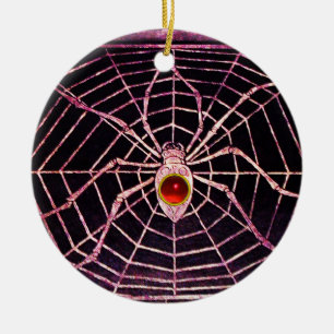 SPIDER AND WEB Red Ruby Black Ceramic Tree Decoration