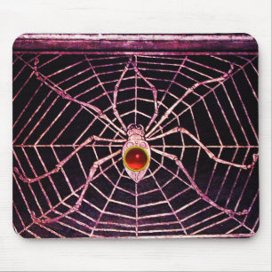 SPIDER AND WEB Red Ruby Black Mouse Mat