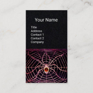 SPIDER AND WEB Red Ruby Gemstone Black Paper Business Card
