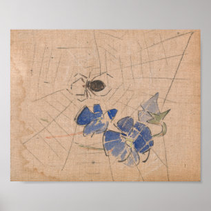 Spider and Web with Blue Flowers   Joseph Crawhall Poster