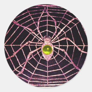SPIDER AND WEB Yellow Topaz Black Classic Round Sticker
