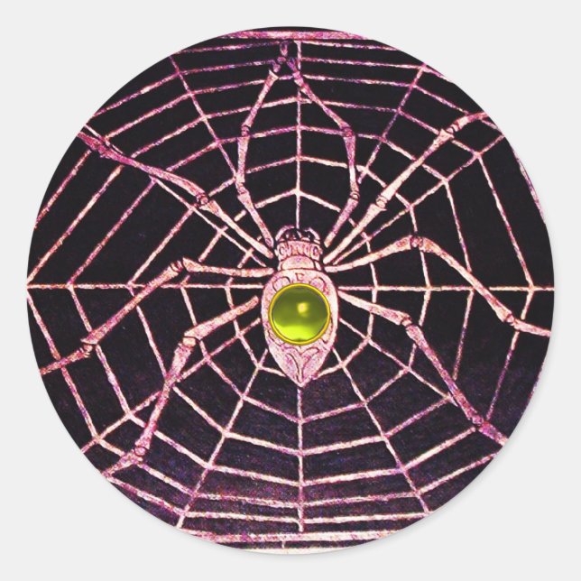 SPIDER AND WEB Yellow Topaz Black Classic Round Sticker (Front)
