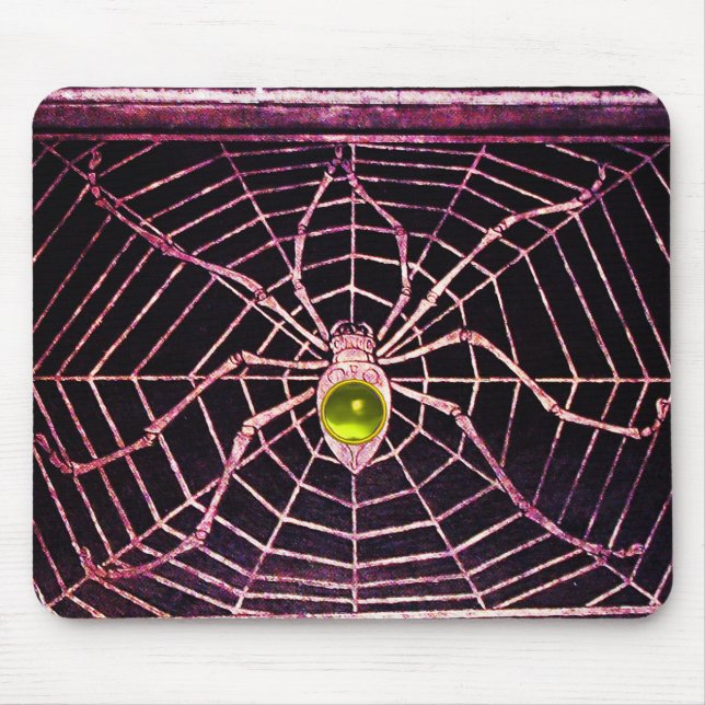SPIDER AND WEB Yellow Topaz Black Mouse Mat (Front)