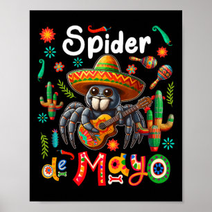 Spider Cinco De Mayo Mexican Sombrero Guitar Colou Poster