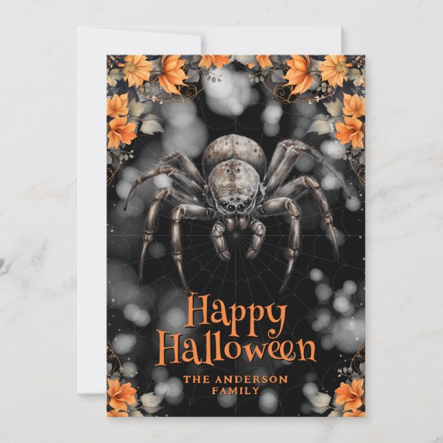 Spider Cobweb Floral Happy Halloween Card (Front)
