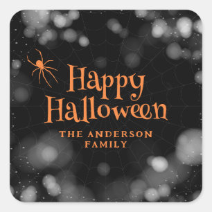 Spider Cobweb Happy Halloween Square Sticker