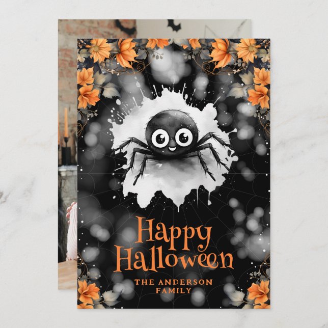 Spider Cobweb Photo Happy Halloween Card (Front/Back)