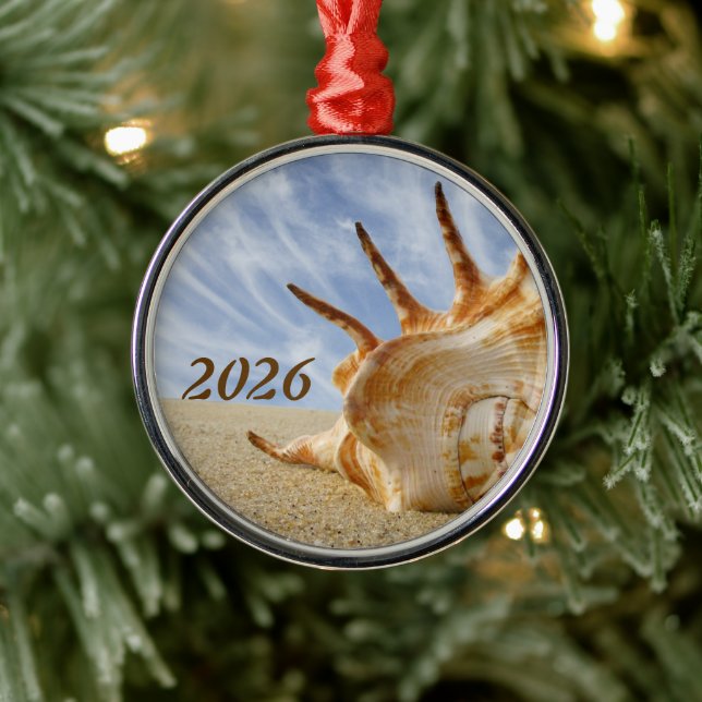 Spider Conch Shell on Sandy Beach Blue Sky Metal Tree Decoration (Tree)