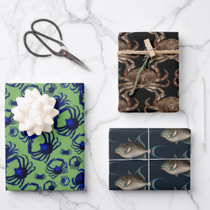 Spider Crabs Fish Patterned Wrapping Paper Sheet