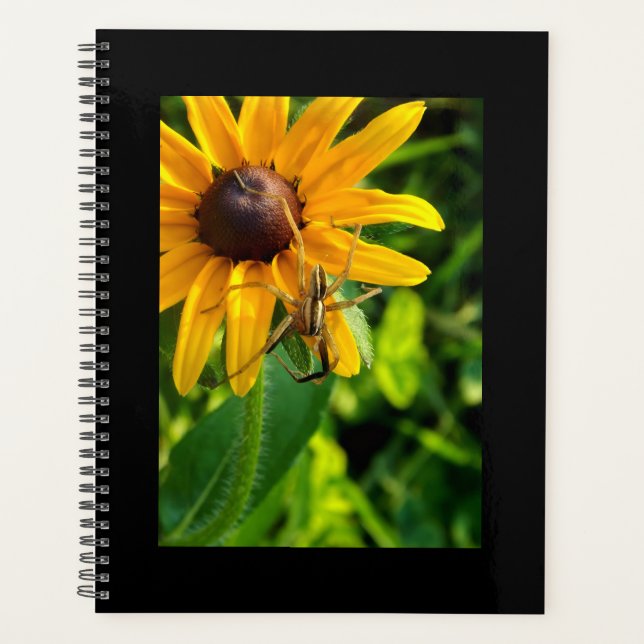 Spider Creeping on a Sunflower Spiral Planner (Front)