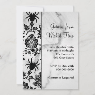 Spider Damask Halloween Invitation on Marble