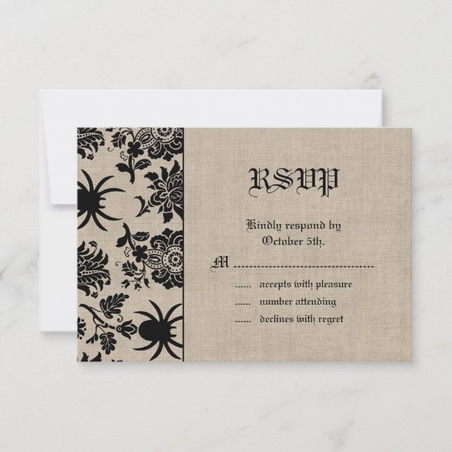 Spider Damask on Burlap RSVP (Front)
