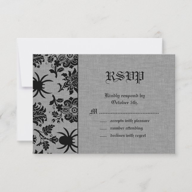 Spider Damask on Grey Linen RSVP (Front)